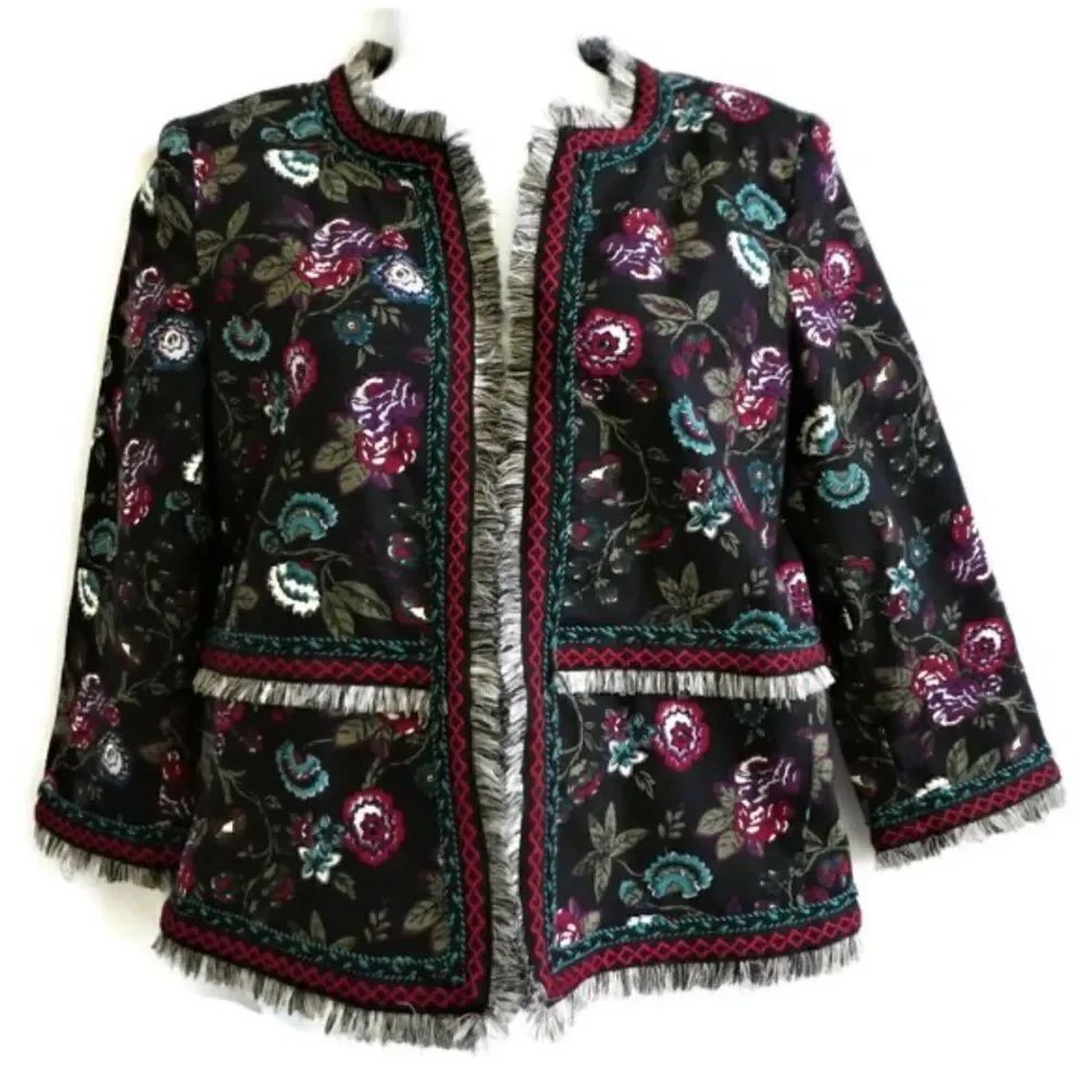 Ann Taylor Loft Embroidered fringe Jacket